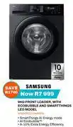 Expert Samsung 9Kg Front Loader, With Eco Bubble And Smart Things LED Model Washing Machine WW90DG5U34ABFA offer