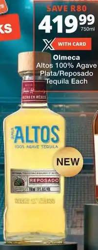 Checkers Olmeca Altos 100% Agave Plata/ Reposado Tequila offer