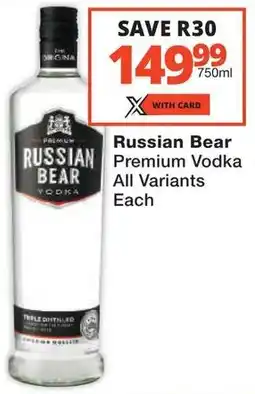 Checkers Russian Bear Premium Vodka All Variants offer