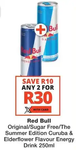 Checkers Red Bull Original/ Sugar Free/ The Summer Edition Curuba & Elderflower Flavour Energy Drink offer