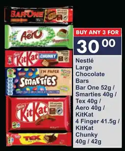 President Hyper Nestlé Large Chocolate Bars Bar One/ Smarties/ Tex/ Aero/ KitKat 4 Finger/ KitKat Chunky offer