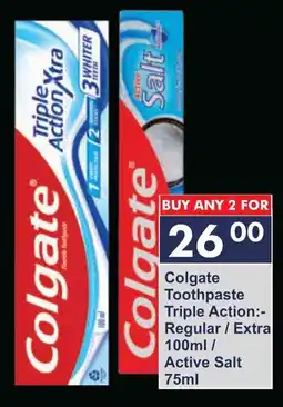 President Hyper Colgate Toothpaste Triple Action Regular/ Extra/ Active Salt offer