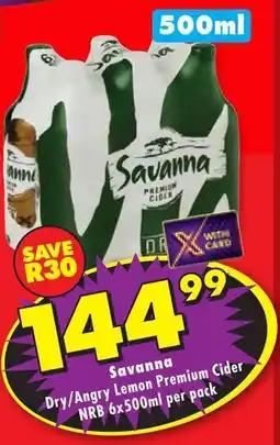 Shoprite Savanna Dry/ Angry Lemon Premium Cider NRB offer