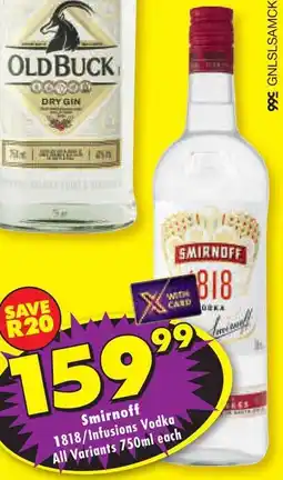 Shoprite Smirnoff 1818/ Infusions Vodka All Variants offer