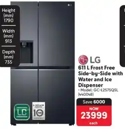 Makro LG Frost Free Side-by-Side with Water and Ice Dispenser offer