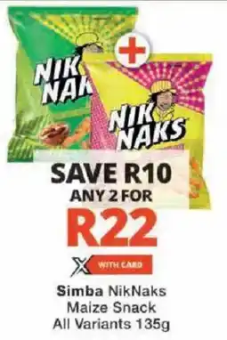 Checkers Simba NikNaks Maize Snack All Variants offer