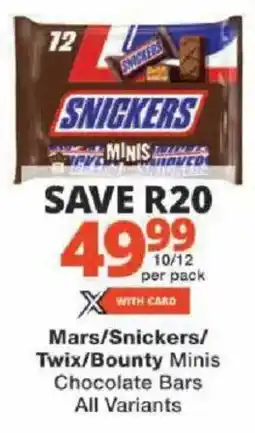 Checkers Mars/ Snickers/ Twix/ Bounty Minis Chocolate Bars All Variants offer
