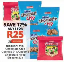 Checkers Bisconni Mini Chocolate Chip Cookies/ Cocomo Chocolate Filled Biscuits offer