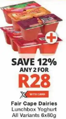 Checkers Fair Cape Dairies Lunchbox Yoghurt All Variants offer