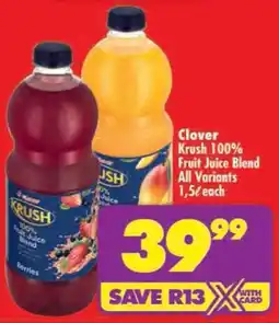 Shoprite Clover Krush 100% Fruit Juice Blend All Variants offer