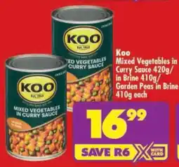Shoprite Koo Mixed Vegetables in Curry Sauce/ in Brine/ Garden Peas in Brine offer