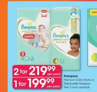 Clicks Pampers Premium Care Pants or Disposable Nappies Size 3 and upwards offer