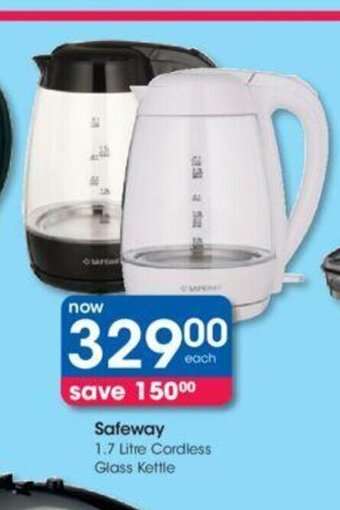 Safeway 1.7 Litre Cordless Glass Kettle