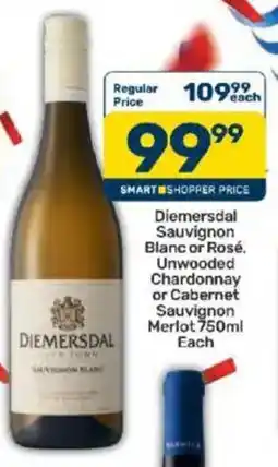 Pick n Pay Liquor Diemersdal Sauvignon Blanc or Rosé, Unwooded Chardonnay or Cabernet Sauvignon Merlot offer