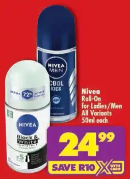 Shoprite Nivea Roll-On for Ladies/ Men All Variants offer