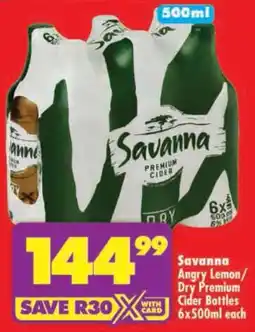 Shoprite Savanna Angry Lemon/ Dry Premium Cider Bottles offer