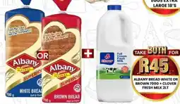 Take 'n Pay Albany bread white or brown and Clover fresh milk offer