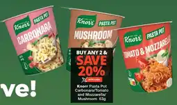 Checkers Knorr Pasta Pot Carbonara/ Tomato and Mozzarella/ Mushroom offer