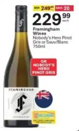 Liquor City Framingham Wines Nobody's Hero Pinot Gris or Sauv/Blanc offer