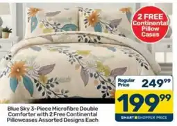Pick n Pay Blue Sky Microfibre Double Comforter with 2 Free Continental Pillowcases Assorted Designs offer