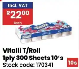 Africa Cash and Carry Vitalli Toilet Roll 1ply 300 Sheets offer