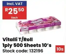 Africa Cash and Carry Vitalli Toilet Roll 1ply 500 Sheets offer
