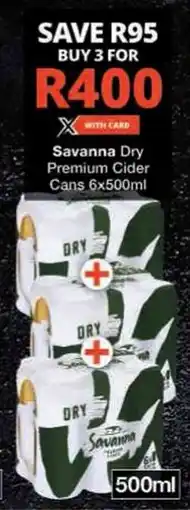Checkers Hyper Savanna Dry Premium Cider Cans offer