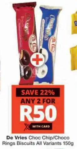 Checkers Hyper De Vries Choc Chip/ Choco Rings Biscuits All Variants offer