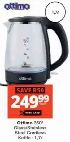 Checkers Hyper Ottimo 360 Glass/ Stainless Steel Cordless Kettle offer
