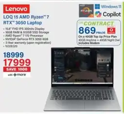 Incredible Connection Lenovo LOQ 15 AMD Ryzen 7 RTX 3050 Laptop offer