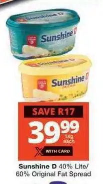 Checkers Sunshine D 40% Lite/60% Original Fat Spread offer
