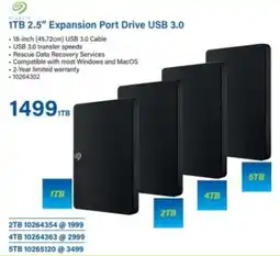 Incredible Connection Seagate 1TB 2.5" Expansion Port Drive USB 3.0 offer