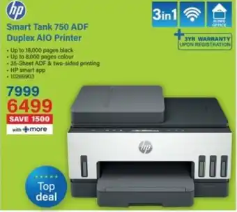 Incredible Connection Hp Smart Tank 750 ADF Duplex AIO Printer offer
