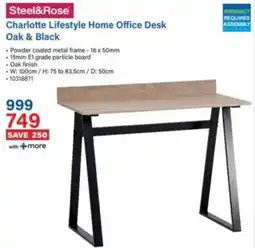 Incredible Connection Steel&Rose Charlotte Lifestyle Home Office Desk Oak & Black offer