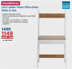 Incredible Connection Steel&Rose Lara Ladder Home Office Desk White & Oak offer