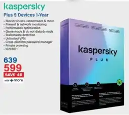 Incredible Connection Kaspersky Plus 5 Devices 1-Year offer