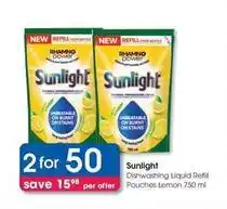 Clicks Sunlight - dishwashing liquid refill pouches lemon offer