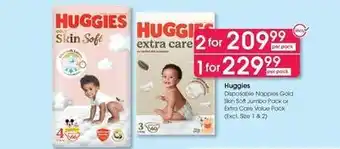Clicks Huggies - disposable nappies gold skin soft jumbo pack or extra care value pack offer