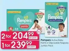 Clicks Pampers - active baby pants or disposable nappies jumbo pack offer