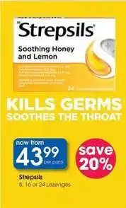 Clicks Strepsils - soothing honey and lemon lozenges offer