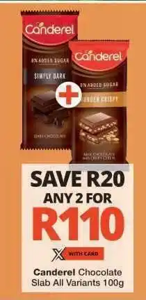 Checkers Canderel Chocolate Slab All Variants 100g offer
