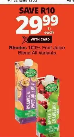 Checkers RHODES 100% FRUIT JUICE BLEND all variants offer