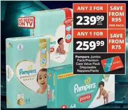 Checkers Pampers Jumbo Pack/Premium Care Value Pack Disposable Nappies/Pants offer