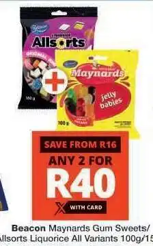 Checkers Beacon Maynards Gum Sweets/Allsorts Liquorice offer