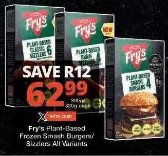 Checkers Fry's Plant-Based Frozen Smash Burgers/Sizzlers All Variants offer