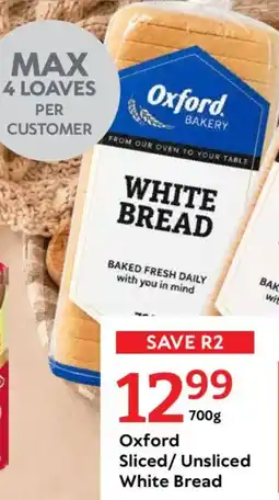 Oxford Freshmarket Oxford Sliced/ Unsliced White Bread offer
