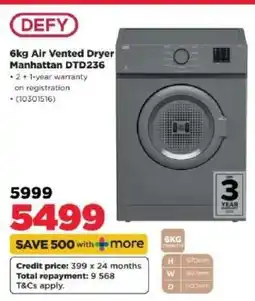 HiFi Corp Defy 6kg Air Vented Dryer Manhattan DTD236 offer