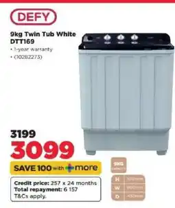 HiFi Corp DEFY 9KG Twin Tub White DTT169 offer