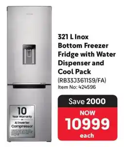 Makro Samsung Inox Bottom Freezer Fridge with Water Dispenser and Cool Pack offer