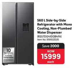 Makro Samsung Side-by-Side Refrigerator with Mono Cooling, Non-Plumbed Water Dispenser offer